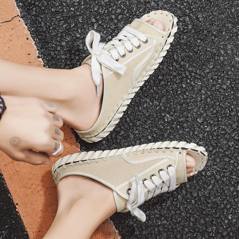 Fashion Handmade stitched denim casual sandals Trendy style design Street walking Daily breathable slippers high-quality summer