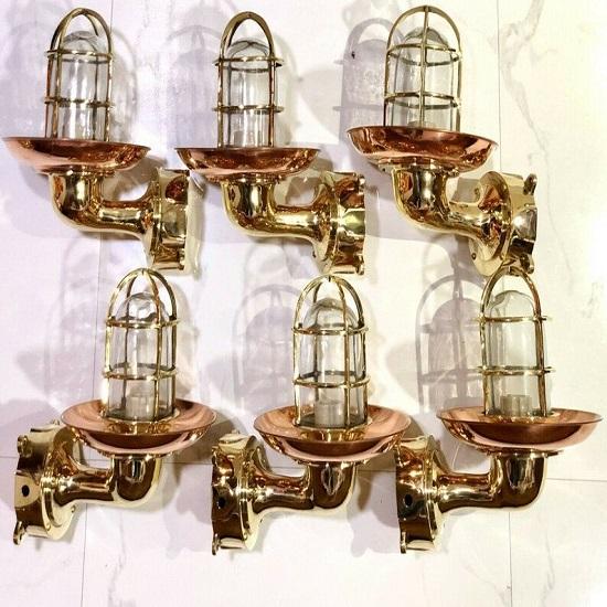 Mosazné zachráněné přepážkové světlo 1 ks s měděným stínidlem a spojovací krabicí