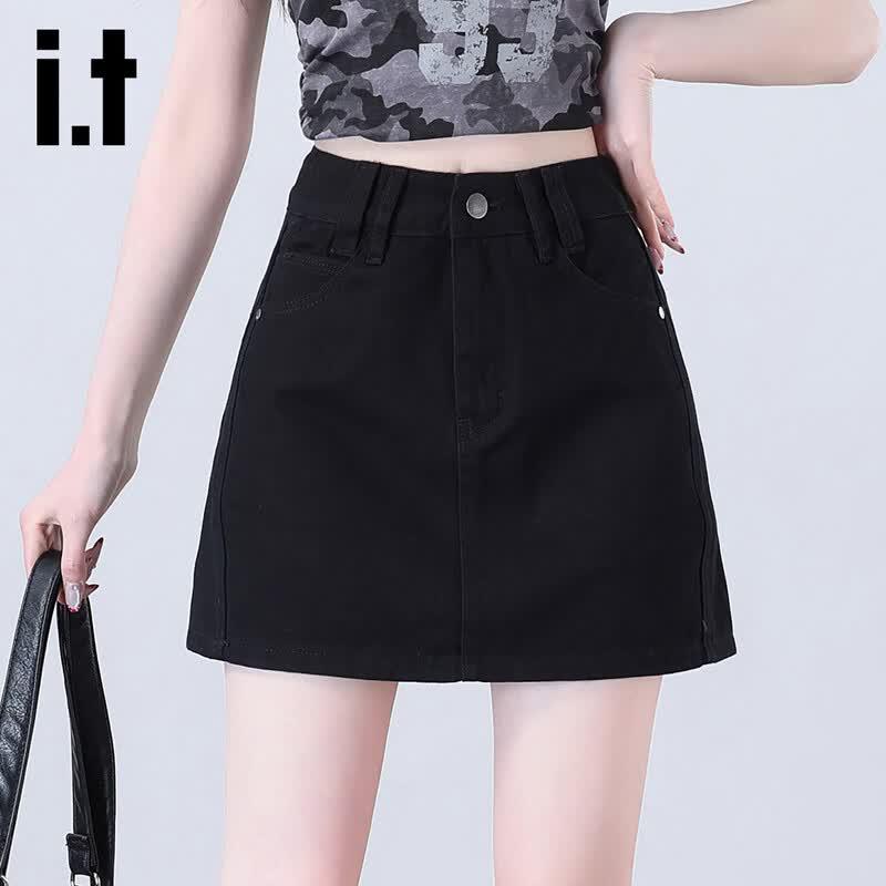 izzueit Women s High Waist A-Line Denim Mini Skirt M