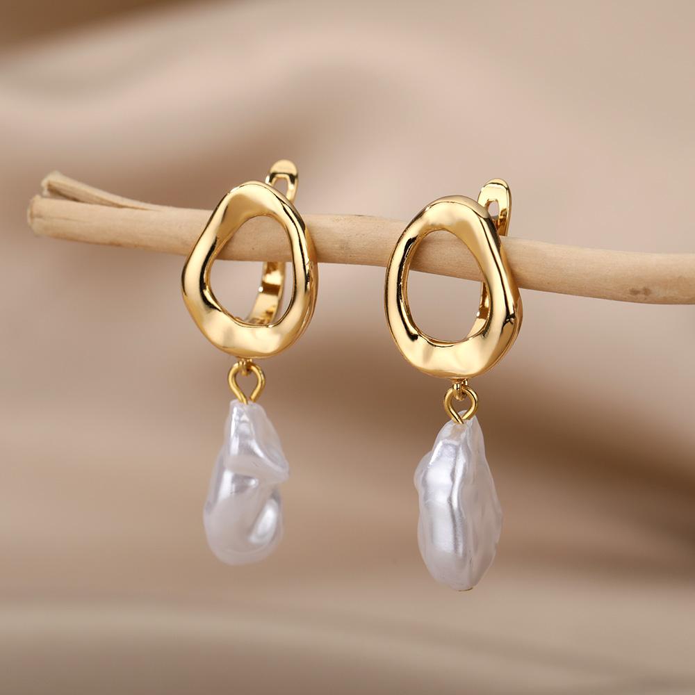 Vintage Punk Barock Imitation Perlen Ohrringe Für Damen Edelstahl Gold Farbe Kreis Ohrringe Ohrklemme Schmuck Geschenk Mujer