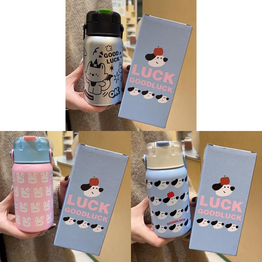 Kids Cartoon Dog Rabbit 316 Stainless Steel Insulated Bottle With Straw For School And Travel