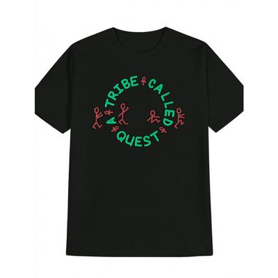 Europäische Größen HerrenS Lässiges Vielseitiges Rundhals-T-Shirt, Schwarz mit TRIBE CALLED Grafikdruck, Leichter Stretchstoff, Normale Passform, Sommer-T-Shirt
