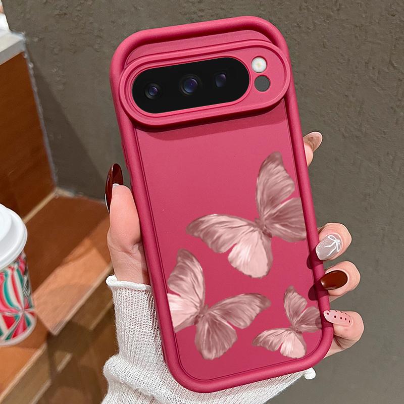 

Однотонный матовый чехол TPU с принтом бабочек для Google Pixel 9 Pro XL 8 Pro 8A, мягкий противоударный защитный чехол для телефона Google Pixel 8A розовый