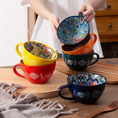1 ks 15oz bohémský keramický snídaňový hrnek vhodný do mikrovlnné trouby pro domácí stolování Ideální dárek pro Halloween, Den díkůvzdání, Vánoce