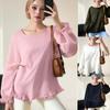 Women's Cotton and Linen T-shirt Loose Ruffled Sleeves Round Neck Long-sleeved Shirt