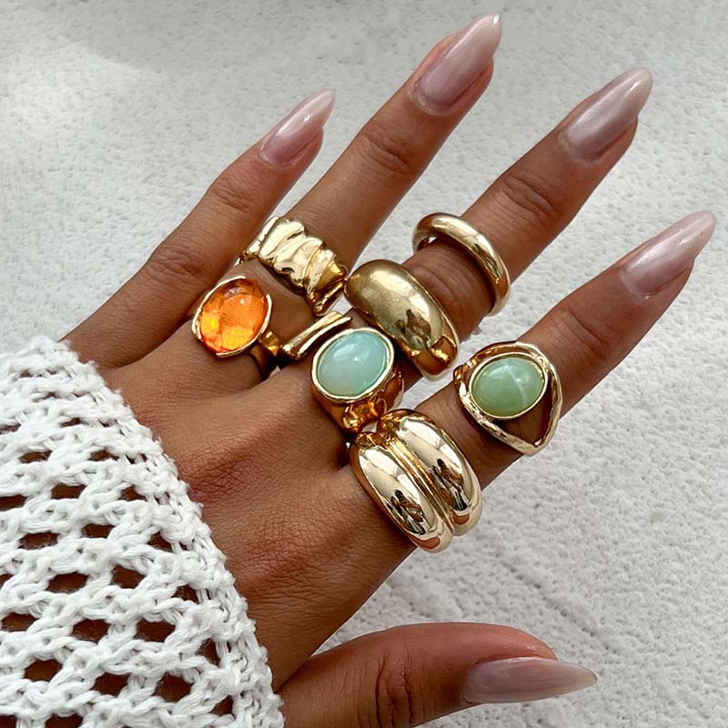 5Pcs/Set Vintage Gold Color Irregular Rings Set for Women Bohemian Metal Wide Open Adjustable Ring Aesthetic Y2K Jewelry Gift
