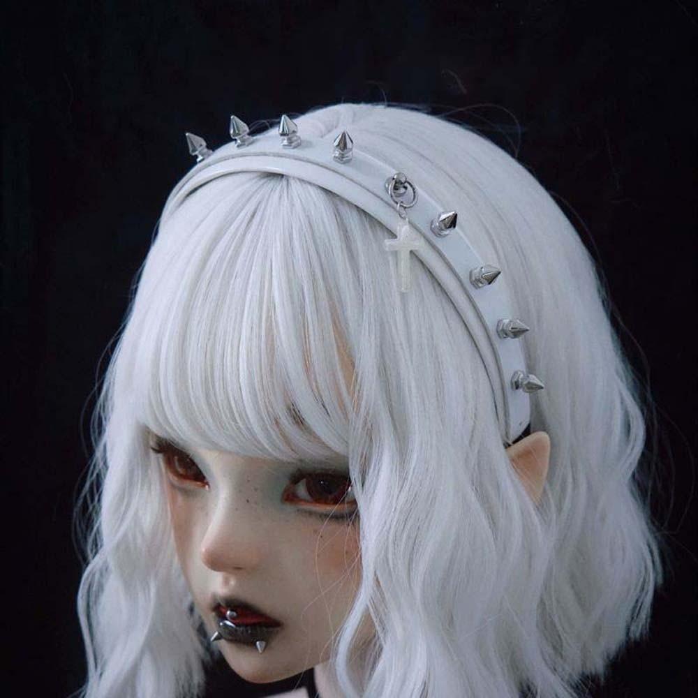 Y2K Steampunk Hair Hoop Rock-inspired Leather Buckle Hairband Subculture Punk Rivet Headband  Girls