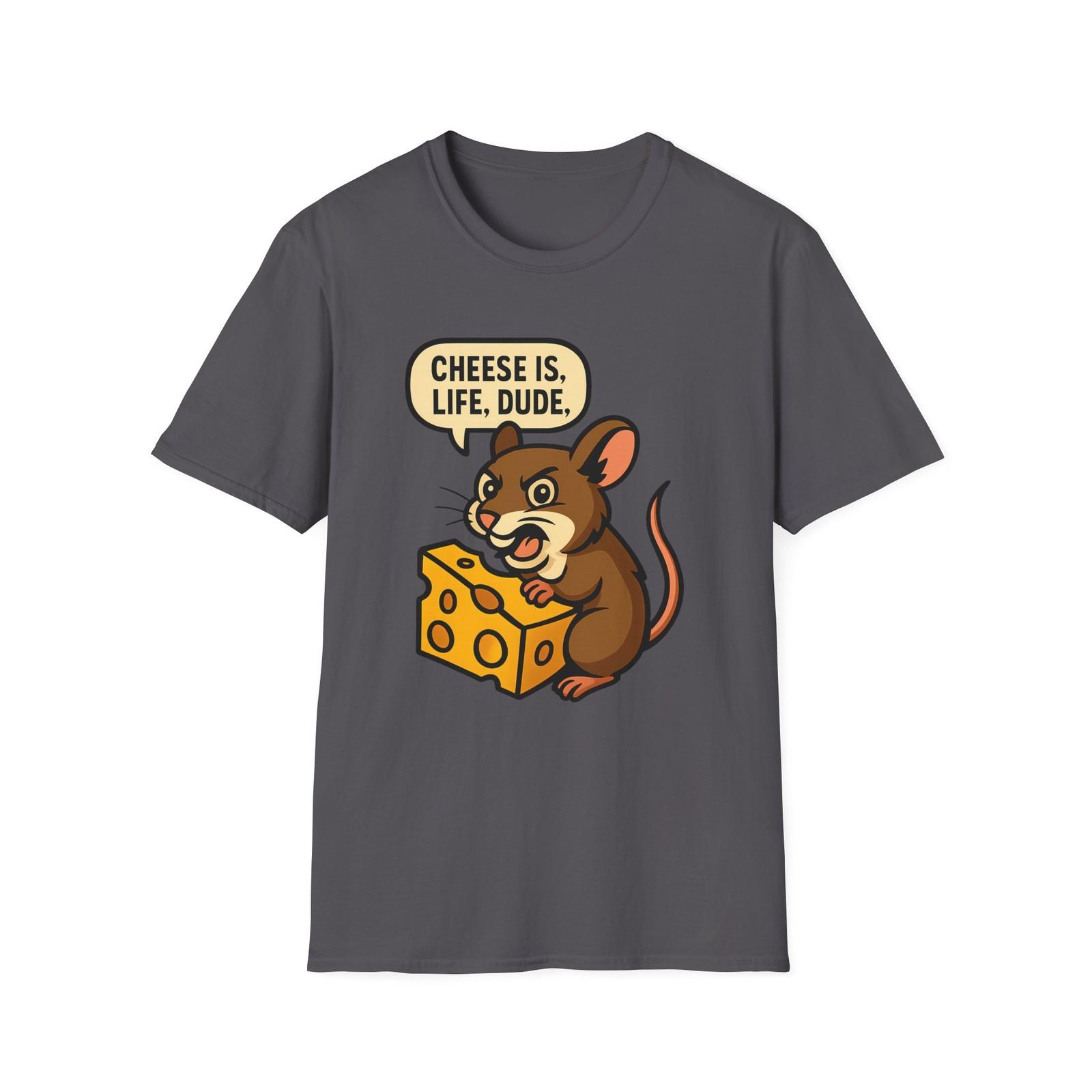 Unisex Softstyle T-Shirt Mens Womens Tees Top - Wild-Eyed Mouse, Cheesy Truth, Digital Art Humor M