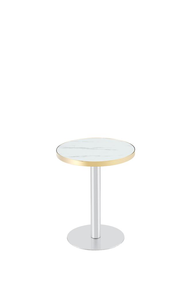 Modern Round Side Table, Marble-Look Tabletop with Golden Rim, Sturdy Metal Frame in Black/Gold/Silver, Coffee Table, Nightstand or Balcony Table