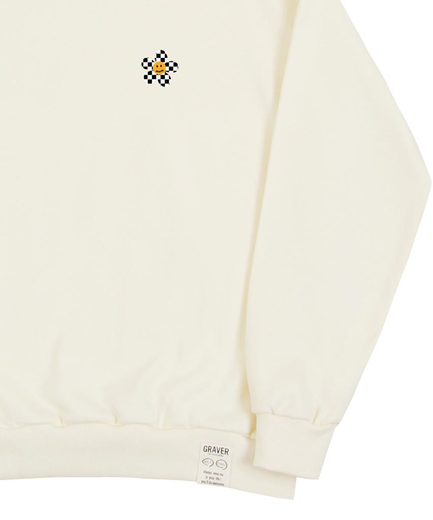 GRAVER [Unisex] Checkerboard Small Flower Sweatshirt_Cream