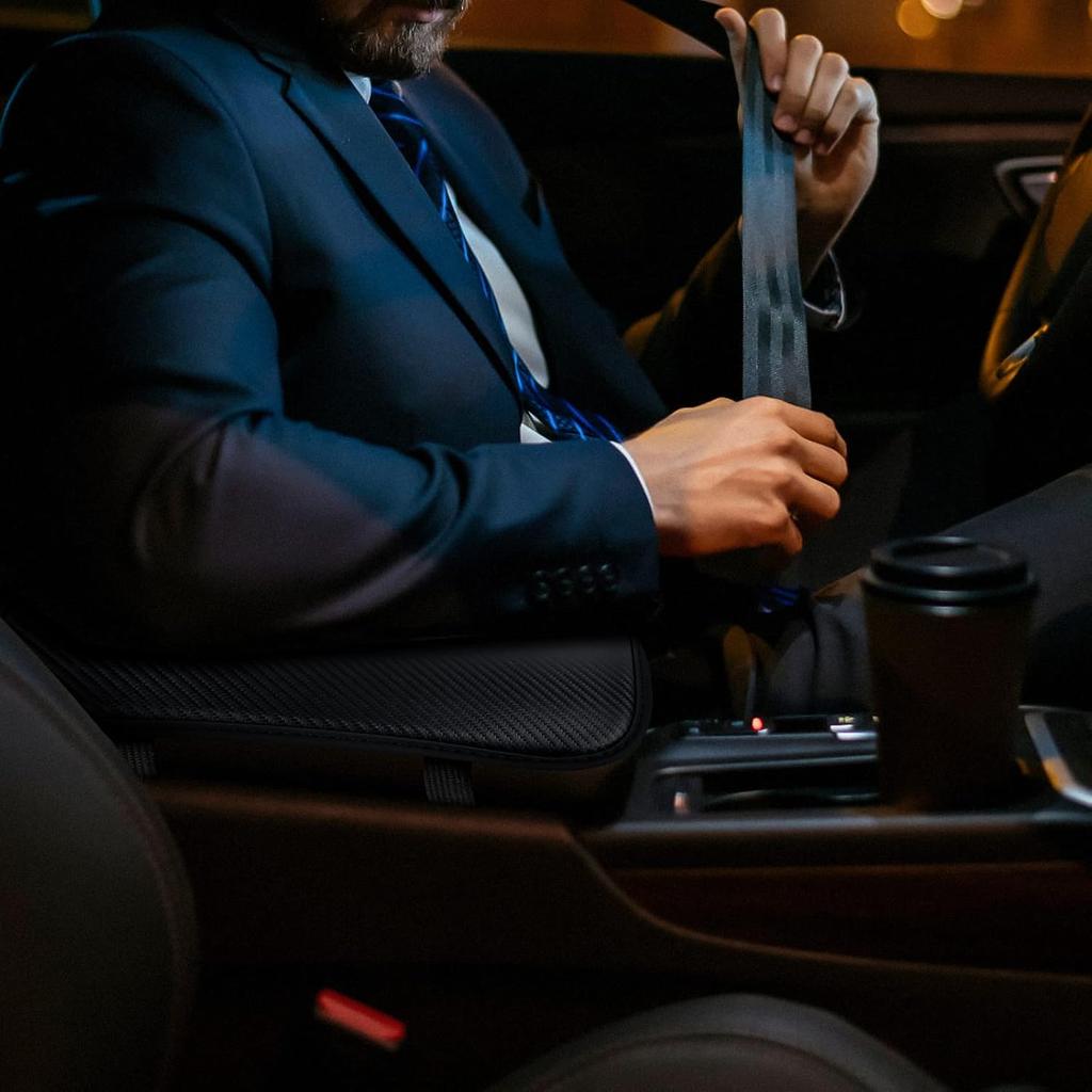 Amiss Car Center Console Pad, Universal Waterproof Car Armrest Seat Box Cover, Car Interior Accessories, Carbon Fiber PU Leather Auto Armrest Cover