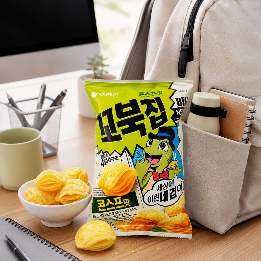 Chips de Maïs Doux Orion en Forme de Tortue 70g snacks soufflés croustillants saveur maïs doux