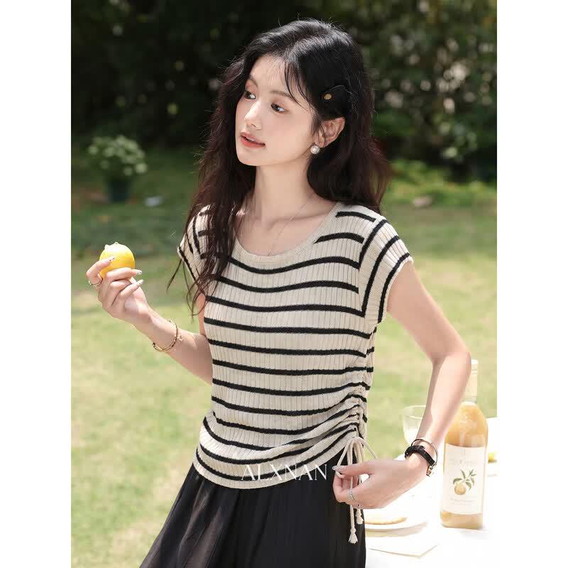 Women s French Style Striped Knit Top S
