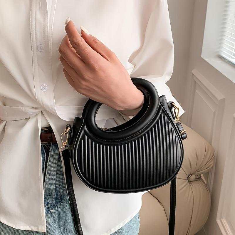 Solid Color Simple Vertical Pattern Handbag, Persalized and Trendy Women's Crossbody Bag, Suitable for Commuting and Travel