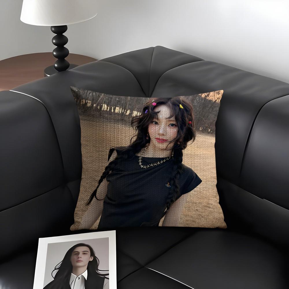 A-Aespa Korean Group Cushion Cover Natural Linen Organic Fabric Double-Sided Printing Sofa Home Decor Gift Pillow Case