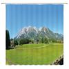 Natürliche Landschaft Duschvorhänge Wasserfall Grüne Wiese Blume Frühling Landschaft Badezimmer Dekor Wasserdichtes Stoffvorhang-Set