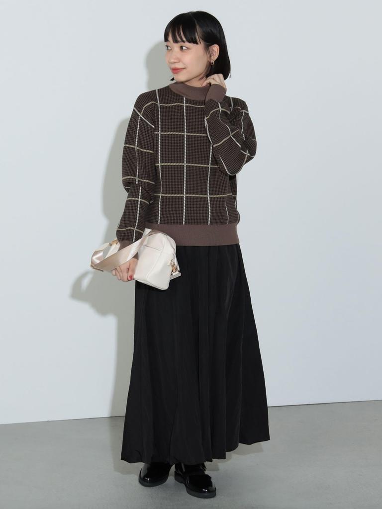 Strickpullover mit hohem Kragen und Karomuster, BEIGE, Einheitsgröße [Beams Heart], L/S, Damen