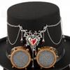 Gothic Top Hat With Heart Pendant And Detachable Adjustable Goggles For Halloween Costume Party Stage Performances