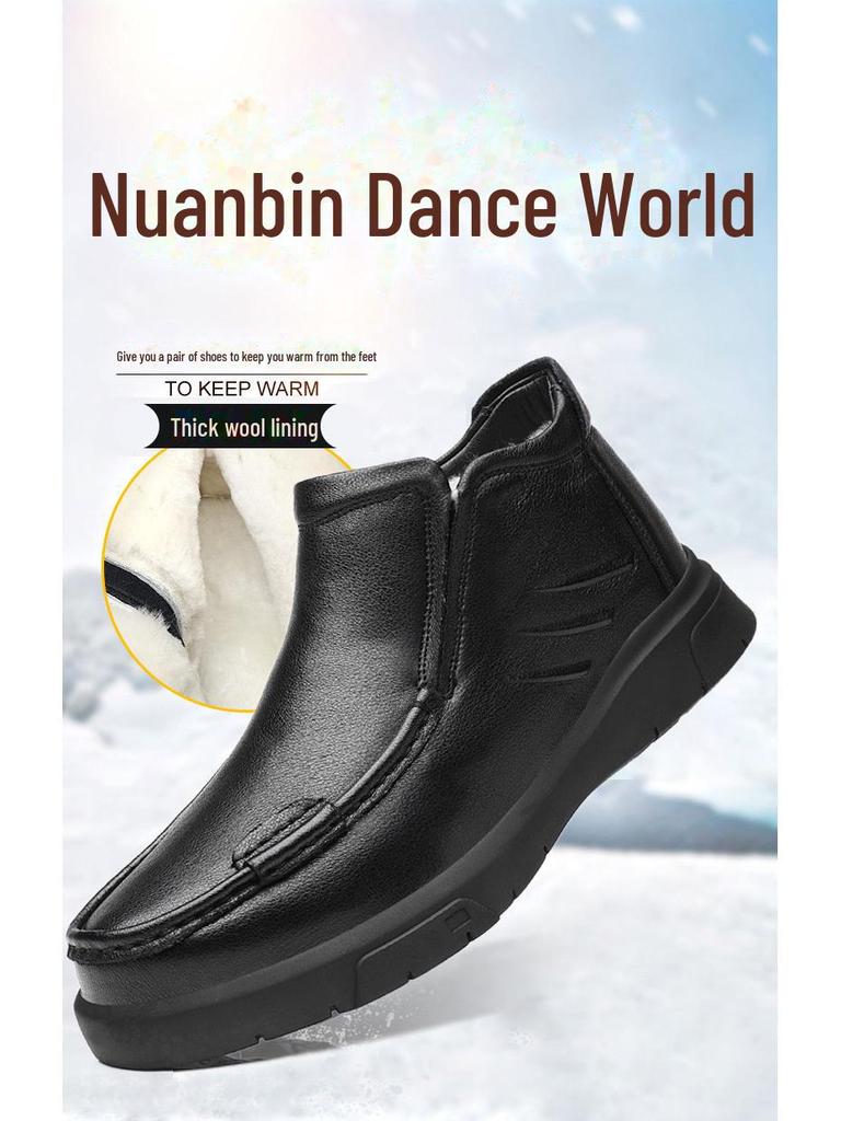 Herren Winter Echtleder Wollfutter Freizeitschuhe mit Samtverdickung