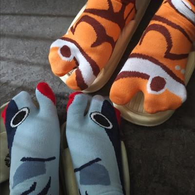 Abstract Cartoon Socks for Couples Split Toe Design Mid Calf Stockings Matching His and Her Aquarium Theme Gifts