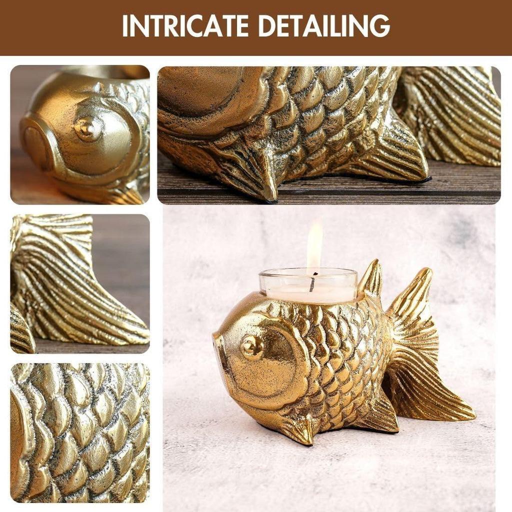 Aluminium Fish Figurine for Good Luck & Success,Candle Holder for Home Dcor Tabletop Living Room,Showpiece for Valentine's Day,Birthday