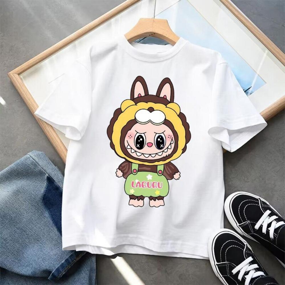 Labubu Cartoon Children's Short Sleeved T-shirt Casual Top Unisex Summer Round Neck Printed Girls' Clothing