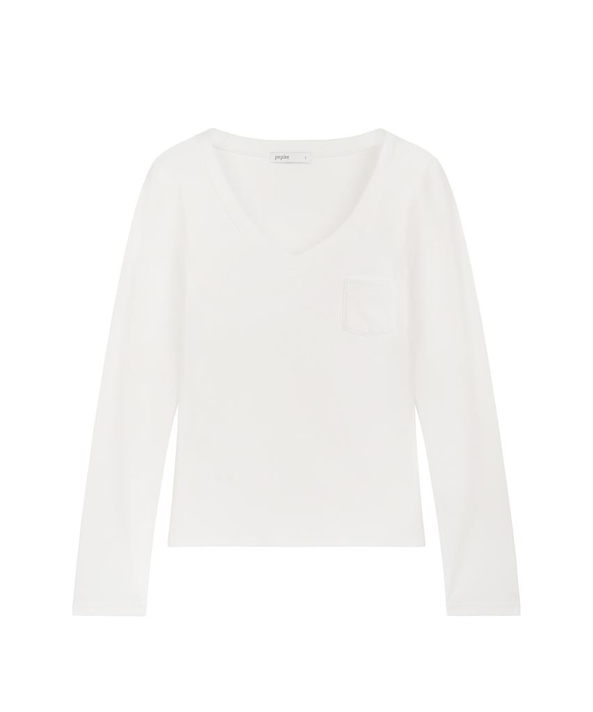 PEPLEE V-Neck Pocket Long Sleeve (White)