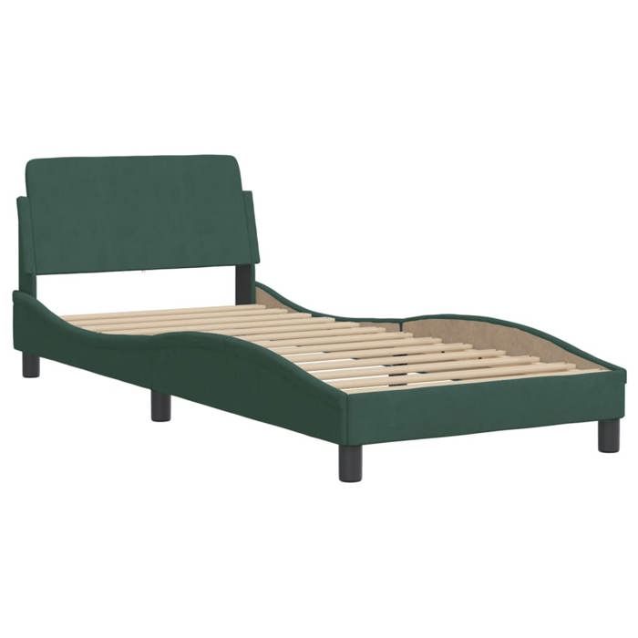 VidaXL Bed with Dark Green Mattress 90x190 Cm Velvet, Bedroom Furniture, Single Bed, Curved Bed Frame, Slatted Base, Bed In 3208314