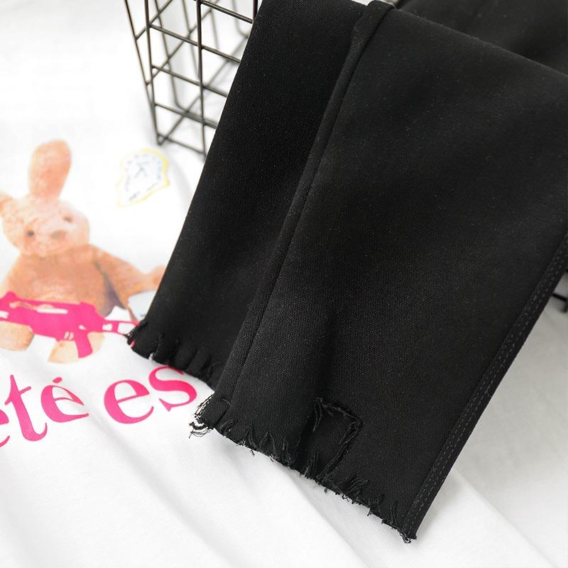 Black ripped leggings women's outer wear summer and autumn thin high waist thin small feet elastic versatile small black pants