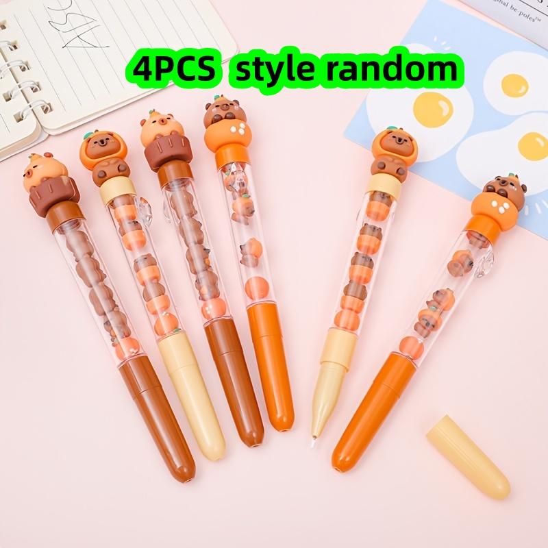 4-Pack of Random Styles of Capybara Stacking Design Black Gel Pens, Quick-Drying Gel Pens, Fun Quick-Drying Pens for Students, Writing Pens, Esse