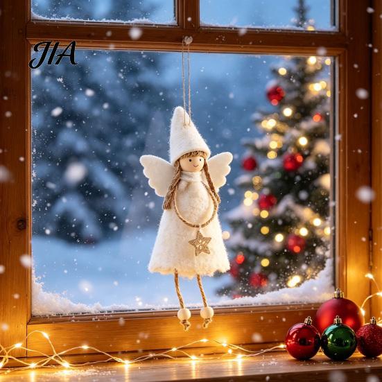 Soft Texture Home Decor Christmas Angel Doll Decoration, Plush Fairy Girl Pendant, Tree Hanging Decorative Garlands for Windows Ornament Winter