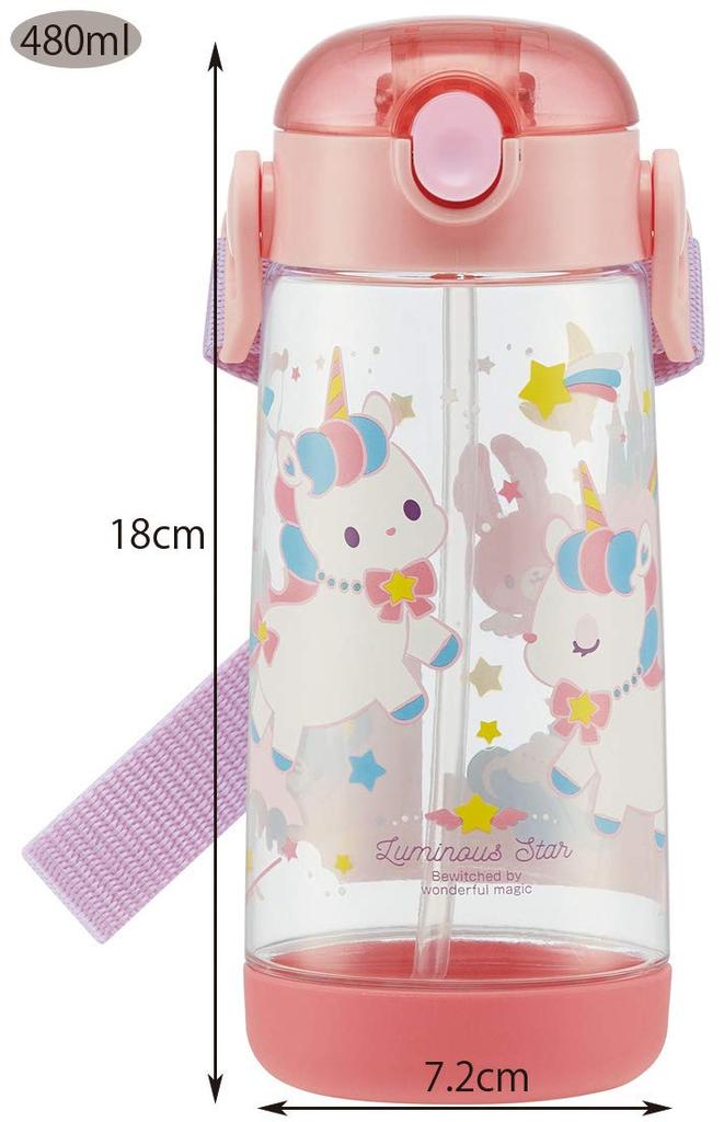 Skater Children's Water Bottle with Straw, Clear Unicorn Design, 480ml, Girls' PDSH5
