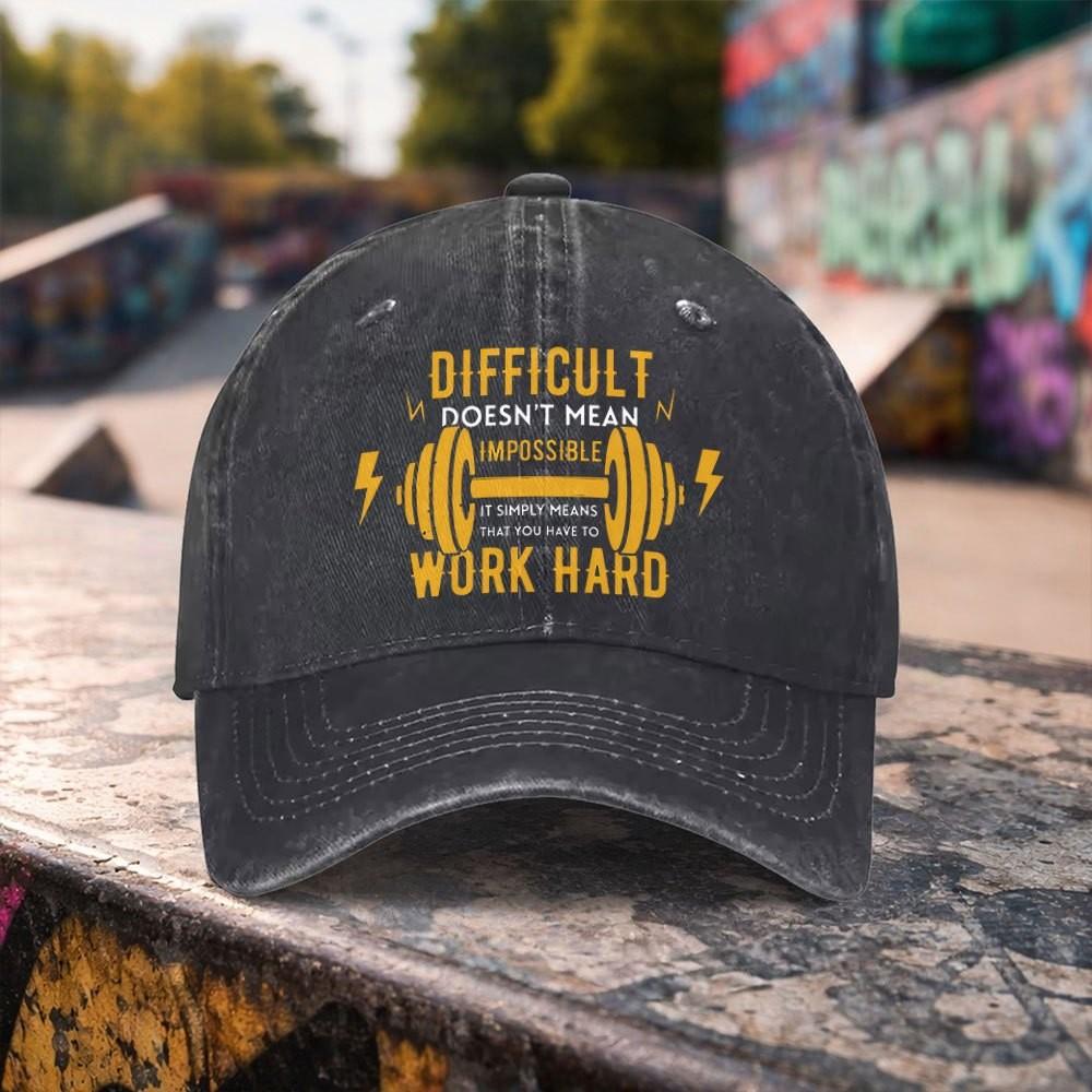 Work Hard Gym Quote Baseball Cap Adjustable Washed Cotton Outdoor Sports Sun Hat for Unisex