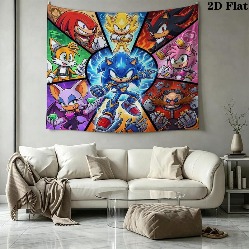 Sonic Hedgehog Wall Tapestry Aesthetic Wall Hanging Printed Fabric Blanket Decorative Tapestries For Bedroom Living Room Home Decor