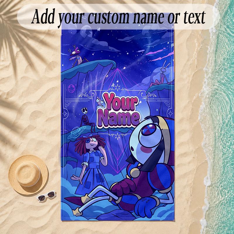 Beach TowelThe Amazing Digital Circus Custom Name Text Personalized Soft Towel for Beach Pool Indoor Home Decor Gift