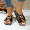 43 Large Size Women's Shoes Cork Thick Sole Hollow Metal Buckle Sewing Line Sole Fish Mouth Slippers