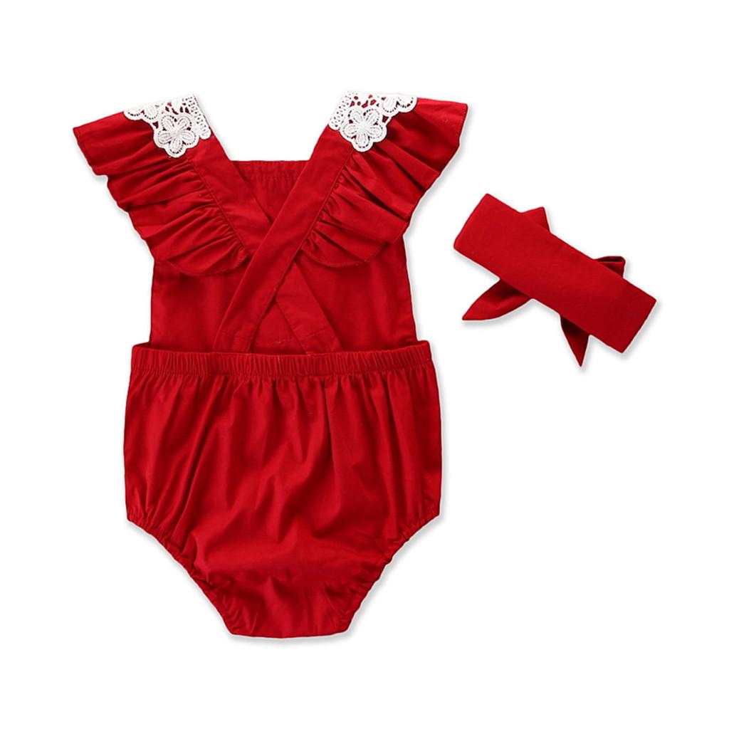 Batole Novorozeně Miminko Souprava krajkových kombinéz a čelenek bez rukávů