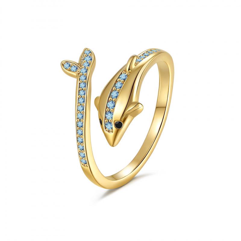 European & American Fashion Elegant Blue Dolphin Zircon Adjustable Ring for Women