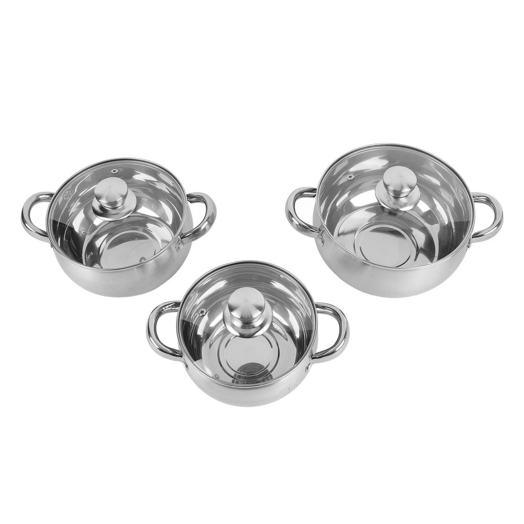 3PCS Soup Pot Set Stainless Steel Thick Bottom Anti Stick Cooking Pots with Anti Scald Handle Lids for Kitchen