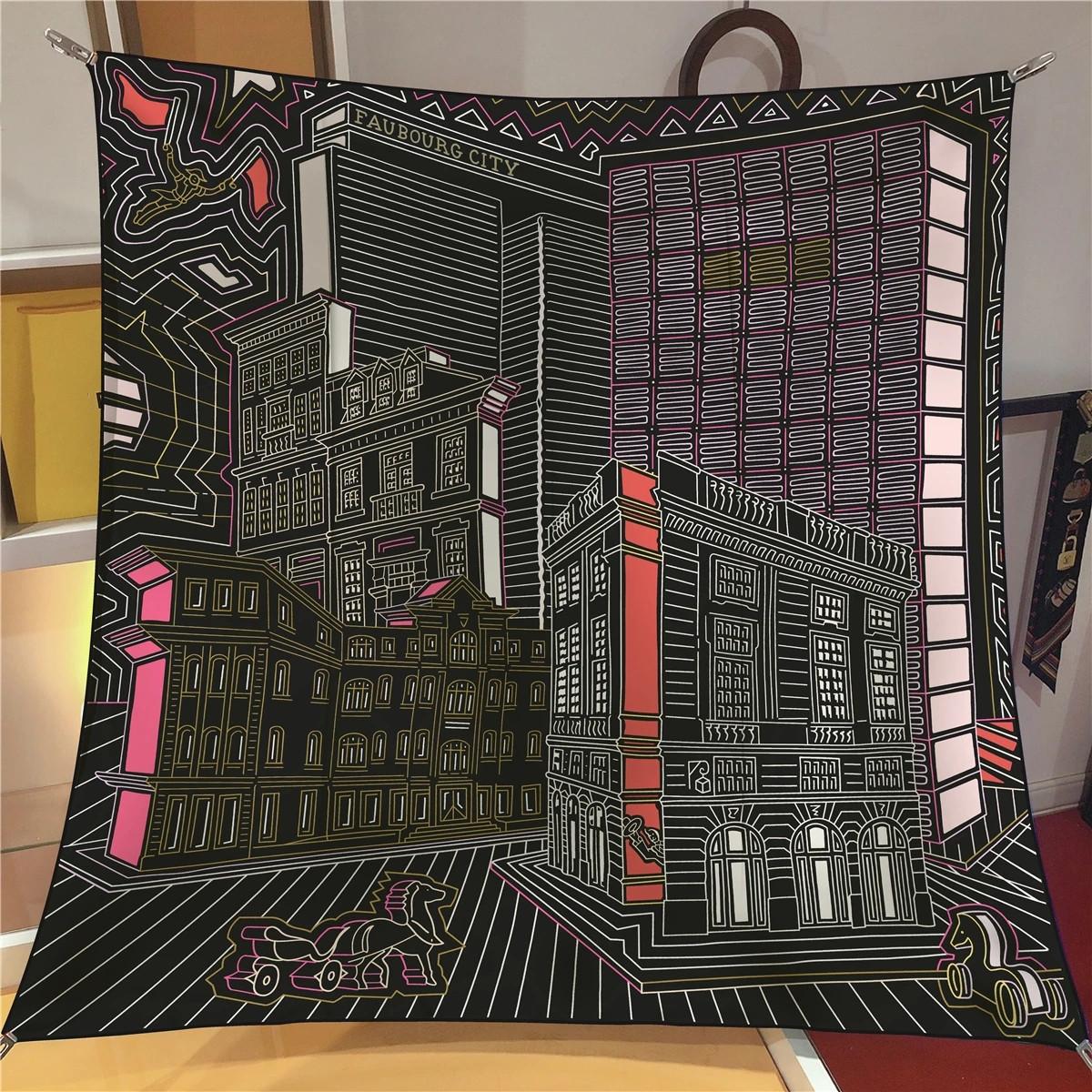 

Silk Scarf Women City Buliding Print Square Scarves Head Echarpes Silk Foulards Femme Wraps Beach Shawl Bandana Lady Hijabs 90CM 90CM x 90CM