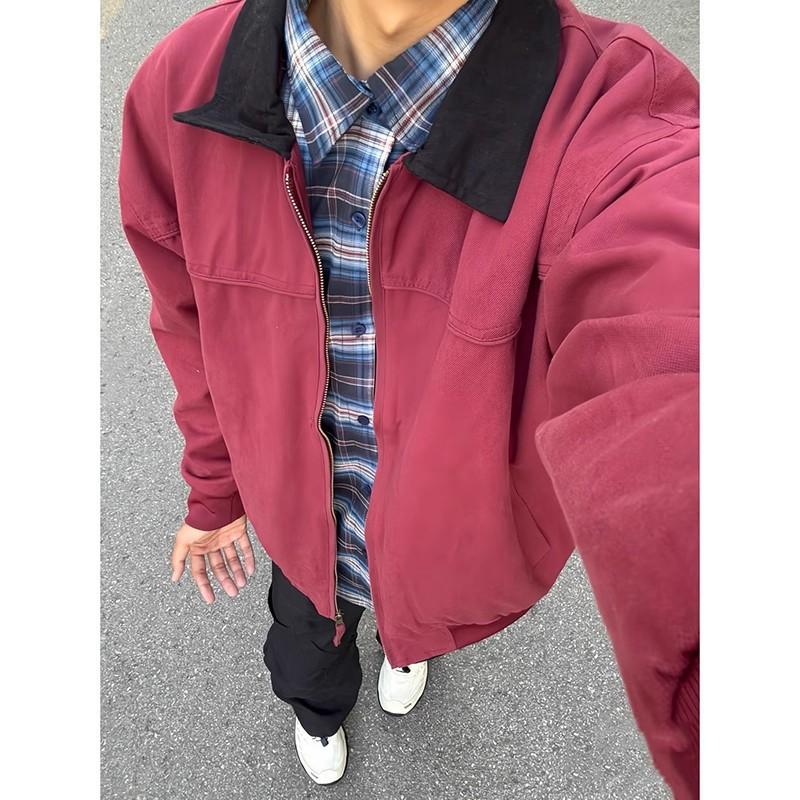 Mens Short Jacket Vintage Detroit Workwear Aviator Style Fall Trendy Outerwear