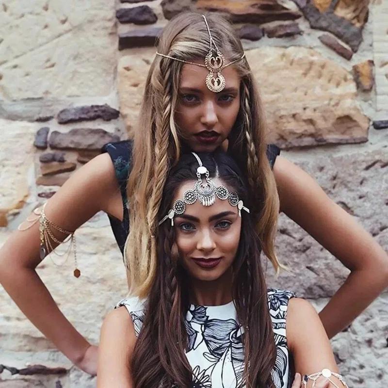 Turkish Bohemian Head Chain Indian Hair Jewelry Tribal Forehead Dancing Wedding Hair Accesories Boho Headband Headpiece Accessor