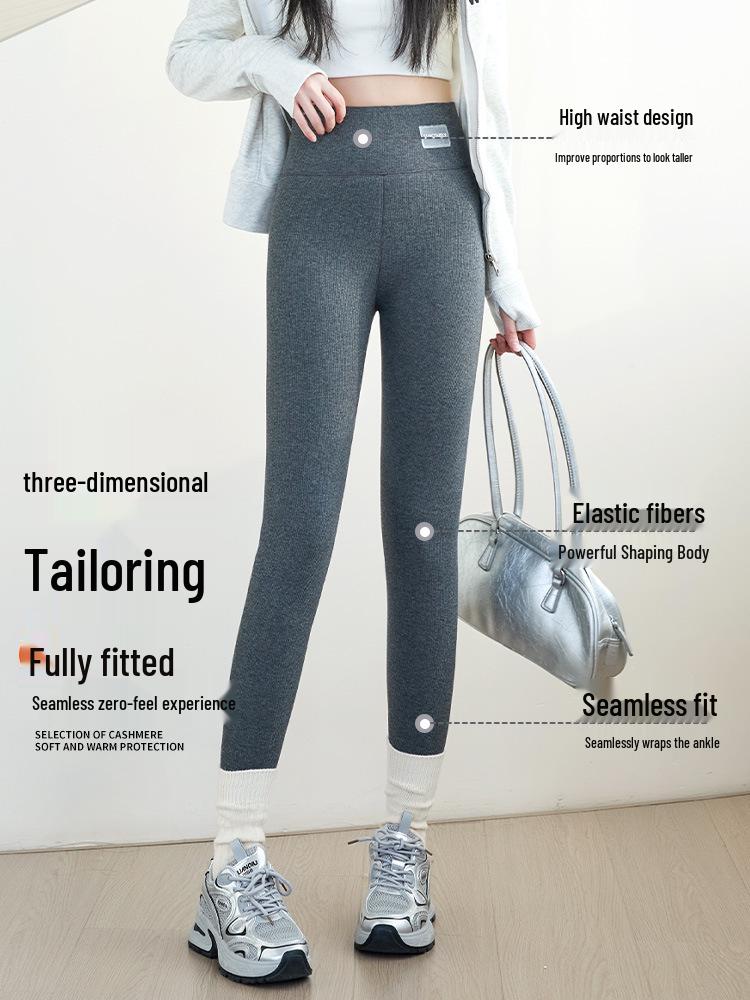 Women's High-Waisted Lambswool Leggings - Autumn/Winter, Warm Fleece, Non-Irritating Cotton for Belly and Legs