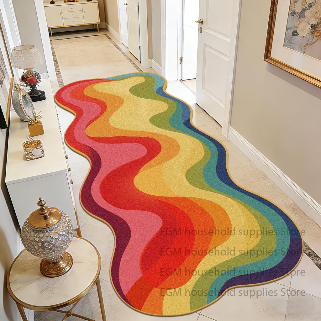 Alfombras Irregulares de Colores Sin Pelusa Pasillo Moderno Runner Alfombra Plegable Suave Antideslizante Fácil de Limpiar Lavable Suelo Estilo Fresco Felpudos