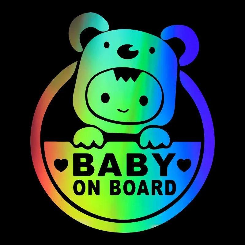 Baby On Board Sign Car Window Bumper Decal Sticker Reflective Car Stickers Cute Cartoon Stickers Car Accessories