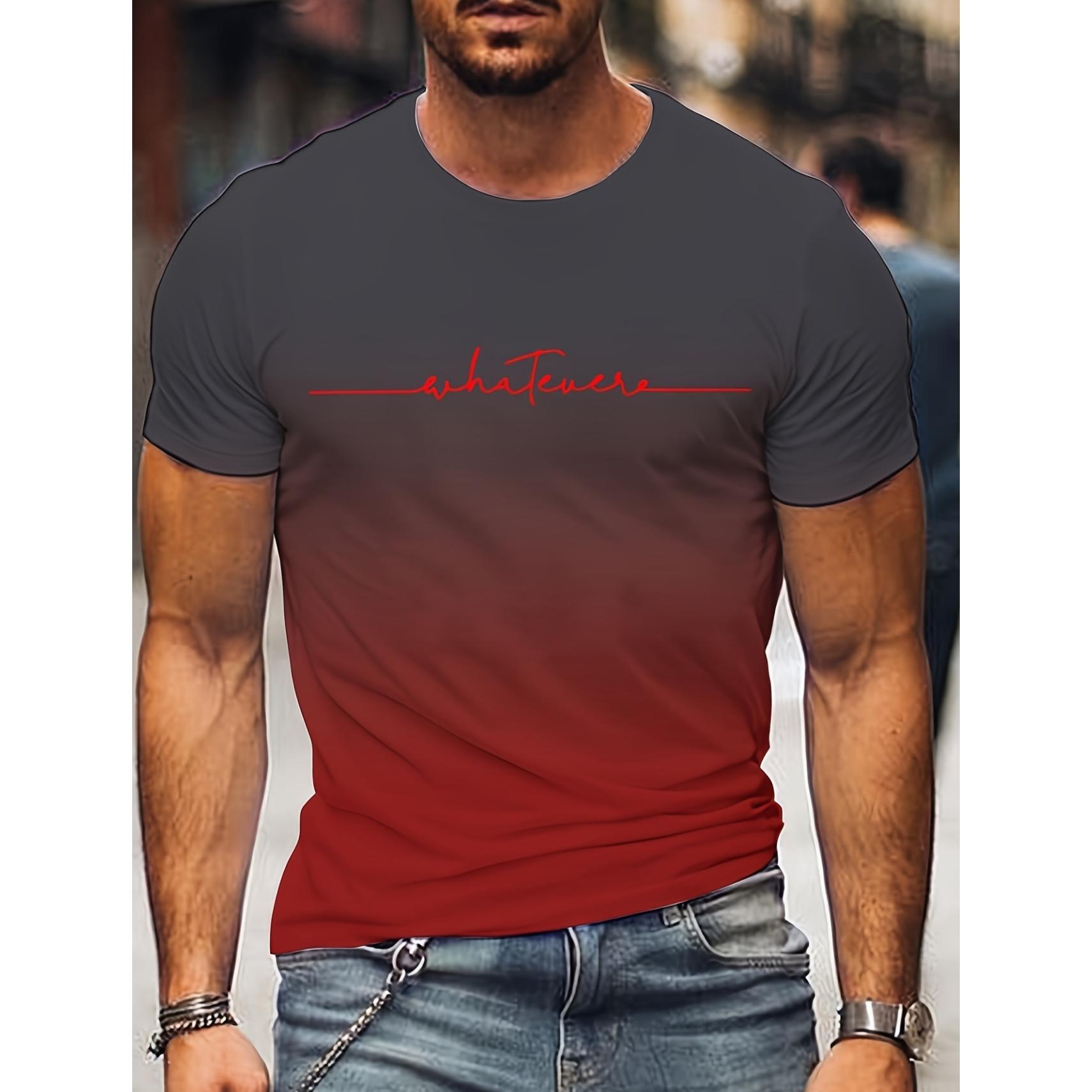 

Летняя мода Мужская одежда Модный дизайн Градиент цвета Принт букв Футболка Топ Дышащая Мягкая С коротким рукавом Мужская одежда 5XL