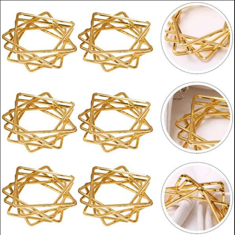 A84X-12Pcs Polygon Star Design Napkin Rings Star Napkin Buckle Metal Napkin Holders For Wedding Birthday Party Decorations Golde