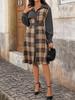 100% Clothing: 2025 Retro Plaid Patchwork Dress with Turn-Down Collar - New European & American Autumn/Winter Workplace Style.
