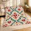 Nordic Folk Heart Patchwork Coral Fleece Blanket Cozy Folk Art