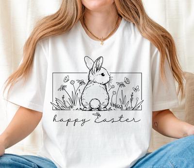 Happy Easter Bunny T-Shirt, Floral Rabbit Tee
